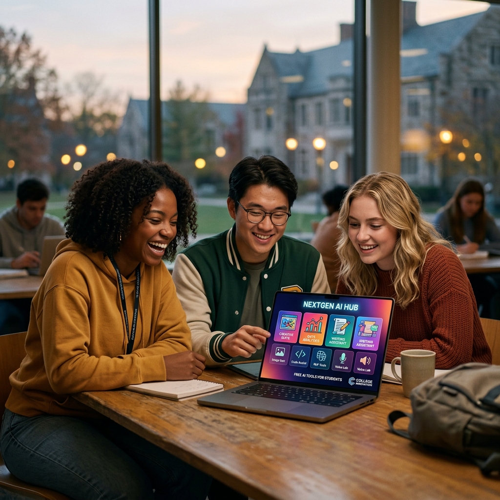 Diverse group of college students exploring free AI study tools