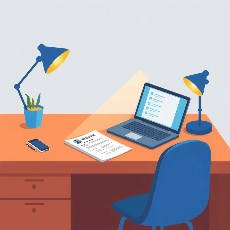 A printed resume on a desk beside a laptop showing a ranked candidate list